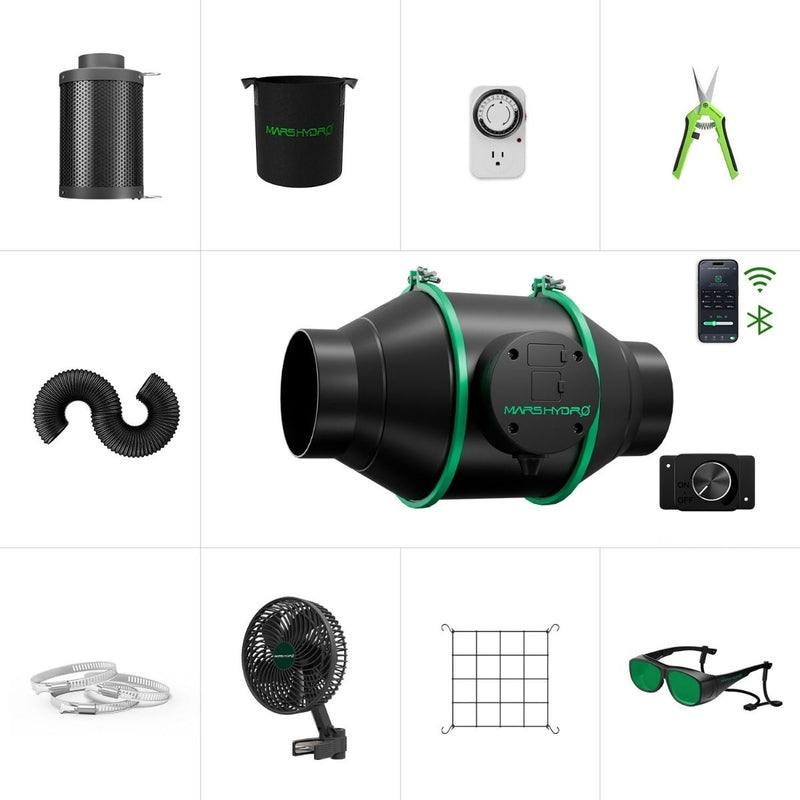Mars Hydro iFresh 4" Inline Duct Fan Kit Collection of HVAC and related products on a white background