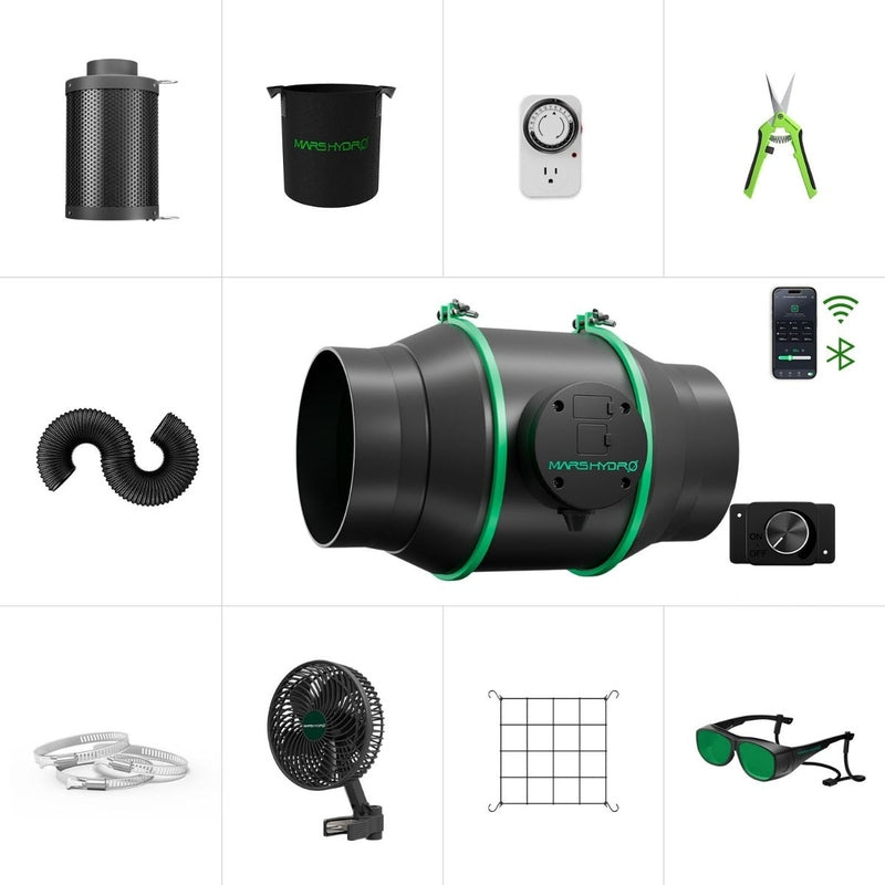 Mars Hydro iFresh 6" Inline Duct Fan Kit Collection of HVAC and home improvement products on a white background