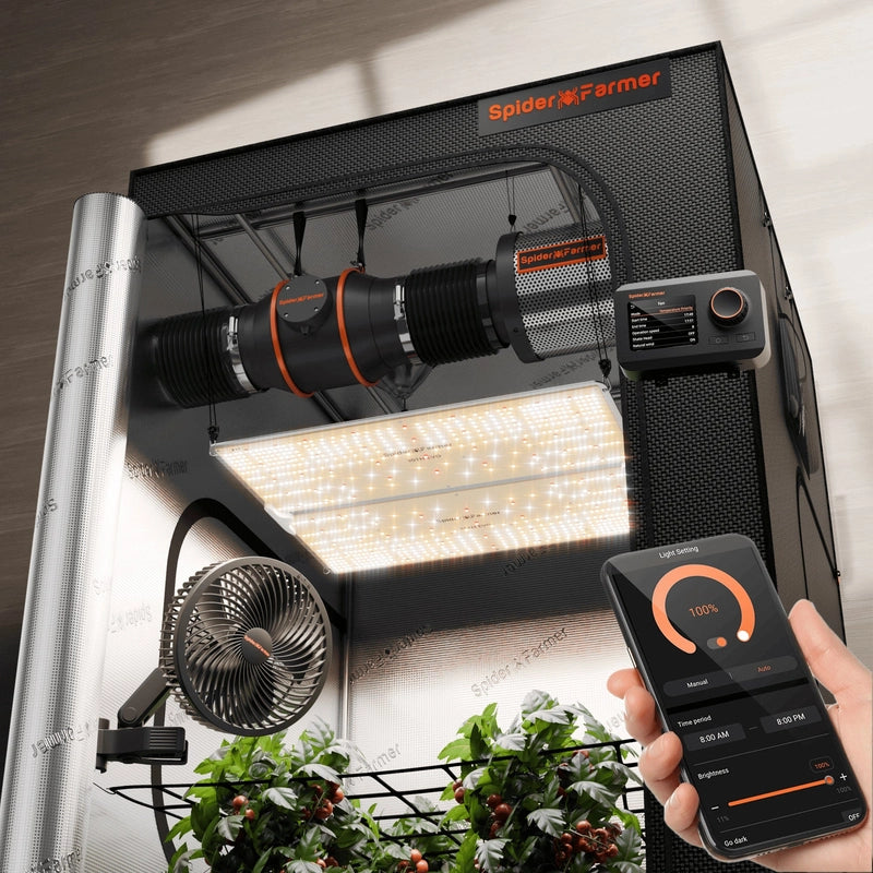 Spider Farmer 4'x4'x6.5' Grow Tent Kit – SF4000 EVO LED, Humidity and APP GGS Controller, 6" Ventilation System