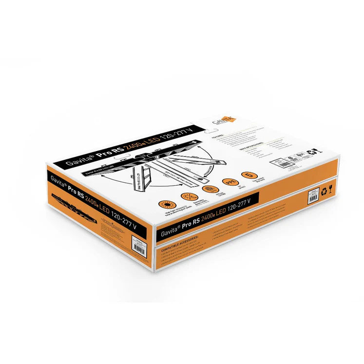 Gavita Pro RS 2400e LED Grow Light – Full-Spectrum, Commercial 208–480V packaging on a white background