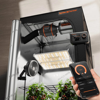 Spider Farmer 3'x3'x6' Grow Tent Kit – SF2000PRO EVO LED Growing tent with Spider Farmer branding, LED lights, and a smartphone app on a white background