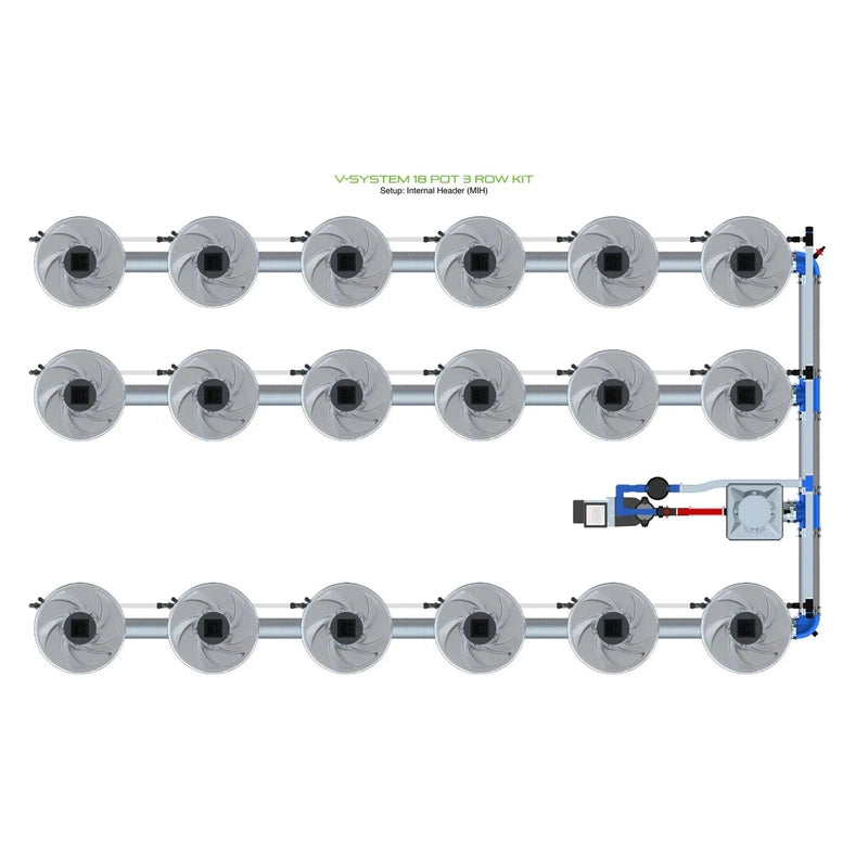 ALIEN Hydroponics V-SYSTEM 18 Pot 3 Row Hydroponic Kit internal header view