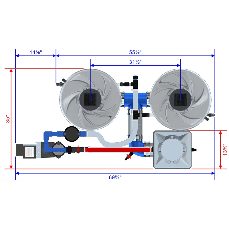 ALIEN Hydroponics V-SYSTEM 2 Pot 1 Row Hydroponic Kit dimensions