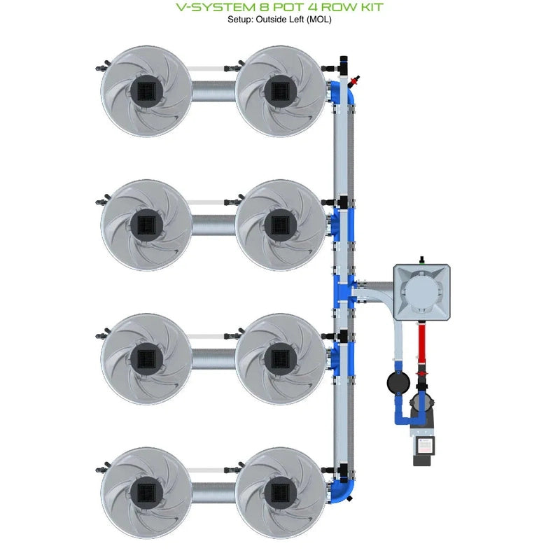 ALIEN Hydroponics V-SYSTEM 8 Pot 4 Row Hydroponic external header view outside left