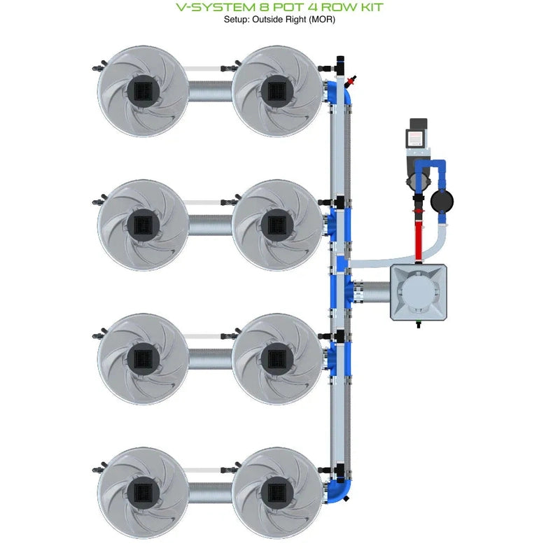 ALIEN Hydroponics V-SYSTEM 8 Pot 4 Row Hydroponic external header view outside right