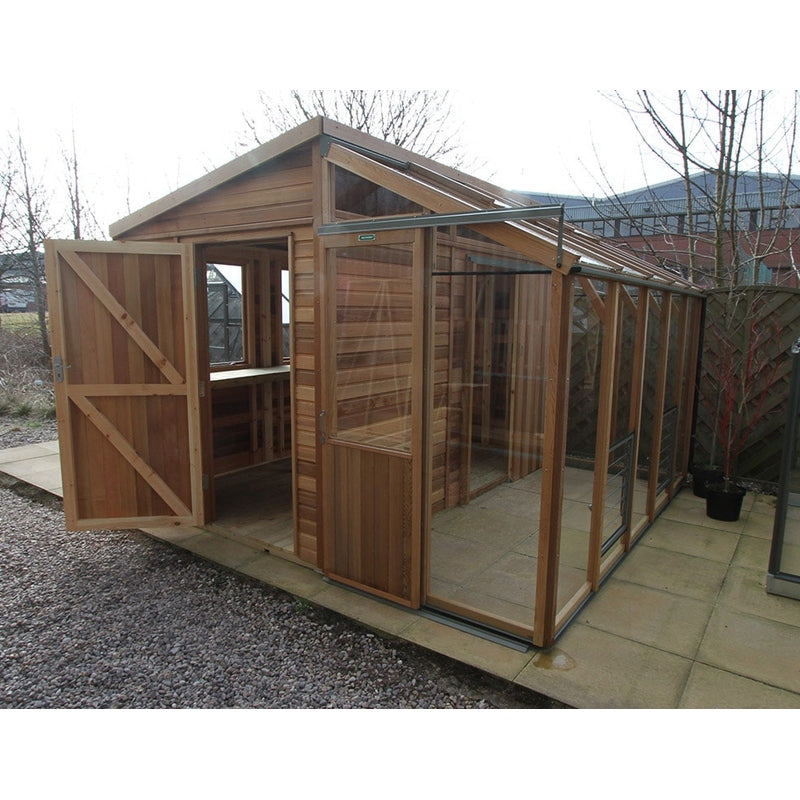Alton Fusion Cedar Greenhouse front view shed left