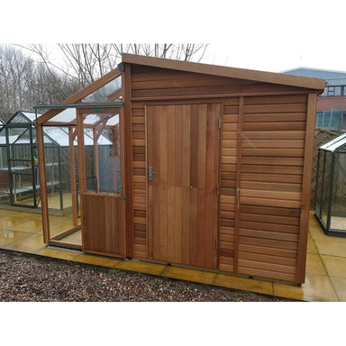 Alton Fusion Cedar Greenhouse front view shed right