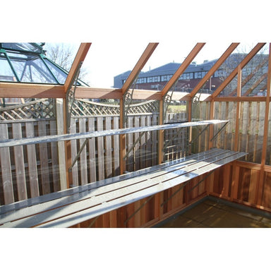 Alton Lancing Cedar Greenhouse inside view of shelving