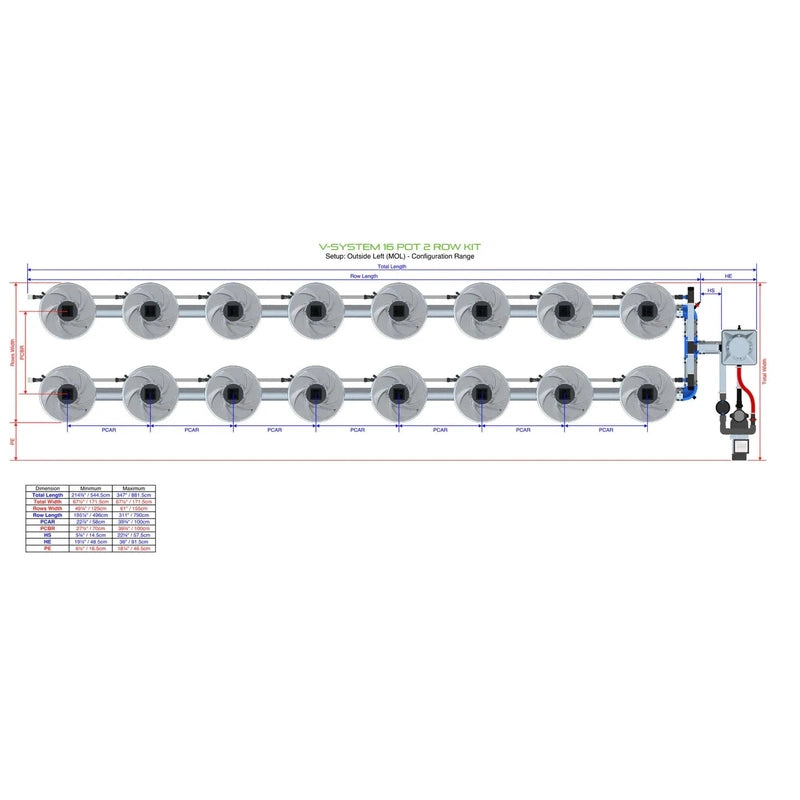 ALIEN North America ALIEN Hydroponics V-SYSTEM 16 Pot 2 Row Hydroponic Kit