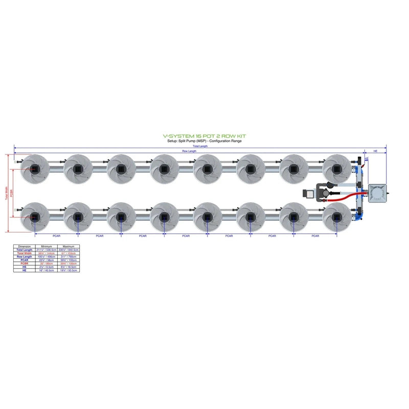ALIEN North America ALIEN Hydroponics V-SYSTEM 16 Pot 2 Row Hydroponic Kit