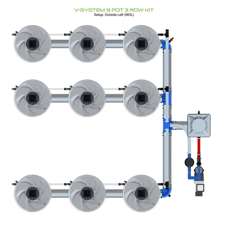 ALIEN North America ALIEN Hydroponics V-SYSTEM 9 Pot 3 Row Hydroponic Kit