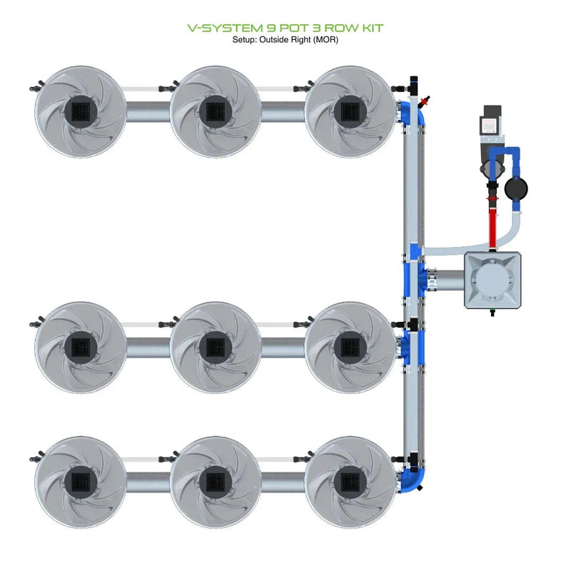 ALIEN North America ALIEN Hydroponics V-SYSTEM 9 Pot 3 Row Hydroponic Kit