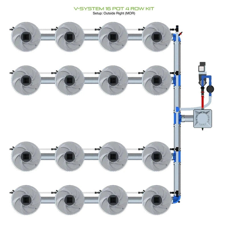 ALIEN North America ALIEN Hydroponics V-SYSTEM 16 Pot 4 Row Hydroponic Kit