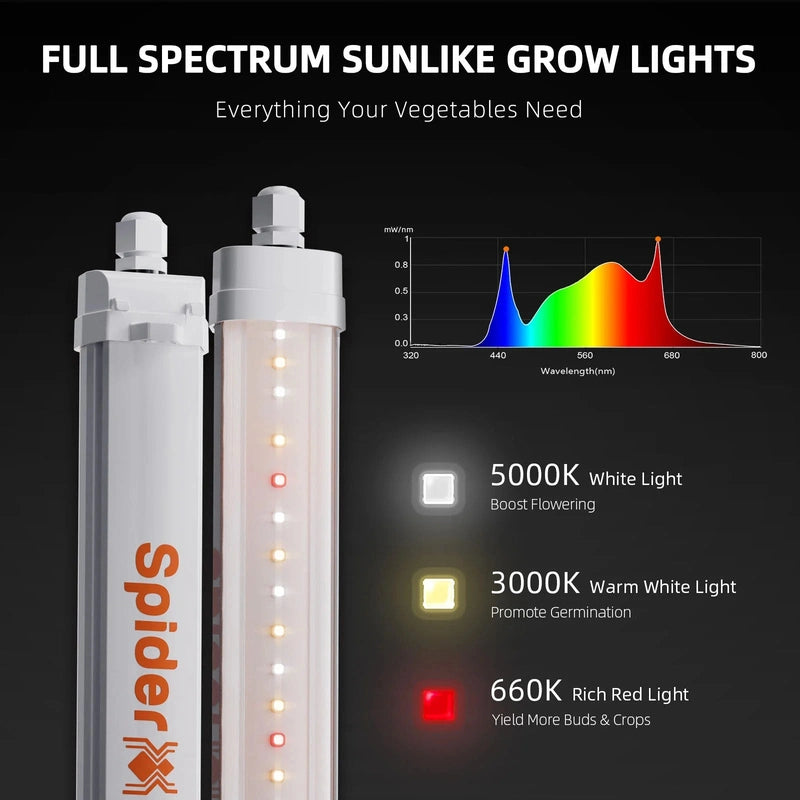 Spider Farmer Glow30 full spectrum sunlike grow room with it showing white lite warm white light and red light