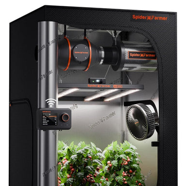 Spider Farmer 3'x3'x6' Smart Grow Tent Kit – SE3000 EVO LED Spider Farmer indoor gardening system with plants inside