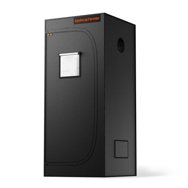 Spider Farmer® 2.3’x2.3’x5.2′ Grow Tent Black grow tent with Spider Farmer logo on a white background