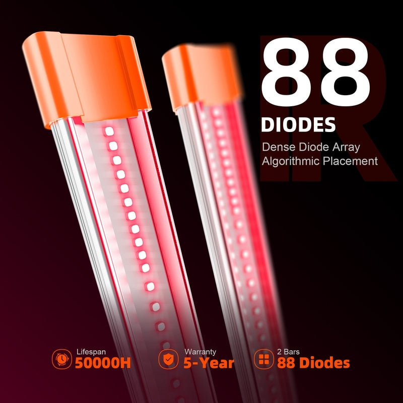 Spider Farmer UV30 & IR16 LED Grow Light Bars Set Two LED bars with orange caps on a dark background, displaying '88 Diodes' text.