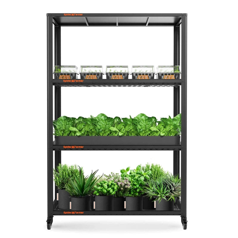 Spider Farmer 3 Tiers Metal Plant Stand with Plant Trays front view