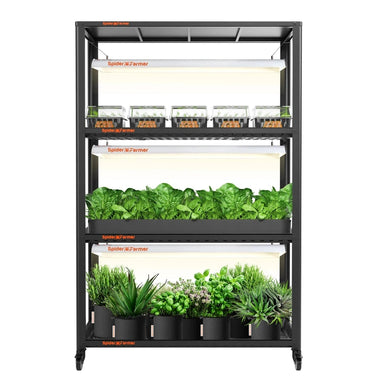 Spider Farmer SF-600 grow shelf 3 tier front view.