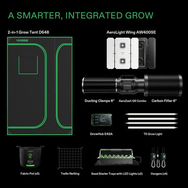 Vivosun Smart 2-In-1 Grow Tent Kit GIY-SGS-54 4x5, 4-Plant Complete System kit includes showing what is in the kit
