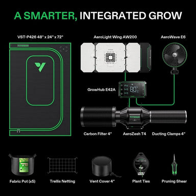 Vivosun Smart Grow Tent Kit GIY-SGS-42 Pro 2x4, 2-Plant Complete kit includes showing what is included in kit