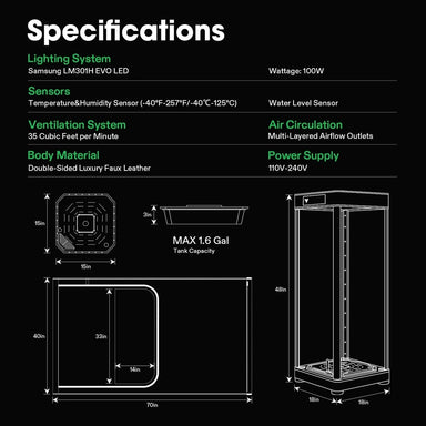 Vivosun VGrow All-In-One Smart Grow Box Specifications