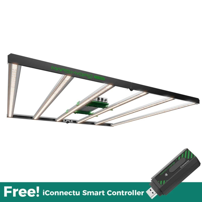 Mars Hydro FC-E6500 LED Grow Light – 730W Full-Spectrum  Ceiling-mounted LED light fixture with iConnectu Smart Controller on a white background