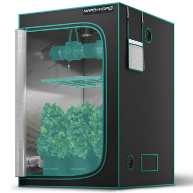 Mars Hydro 4x4 Grow Tent – 48x48x80 Hydroponic Indoor Tent Mars Hydro grow tent with plants inside on a white background
