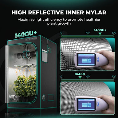 Mars Hydro 4x2 Grow Tent – 48x24x71 Hydroponic Indoor grow tent Glowing green indoor plant growth system with digital display and reflective mylar