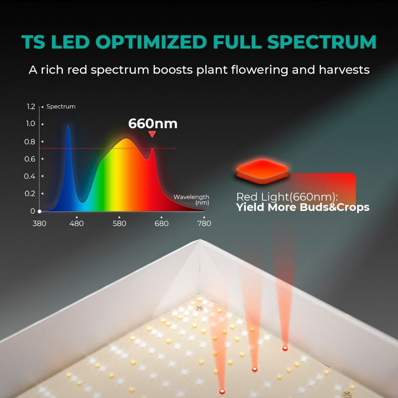 Mars Hydro TS 1000 – 150W Full Spectrum Dimmable LED Grow Light TS LED optimized full spectrum light with red light boost for plant growth