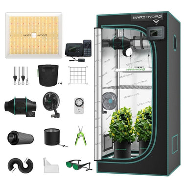 Mars Hydro TS1000 Grow Tent Kit – Smart 2.6'x2.6' Complete Indoor Setup Mars Hydro indoor grow tent with accessories on a white background