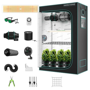Mars Hydro TSL2000 300W Grow Tent Kit – Full Spectrum LED, 2x4 ft Indoor Grow Setup Full spectrum grow light system with various components on a white background
