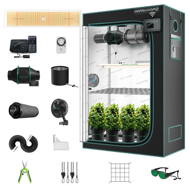 Mars Hydro TSL2000 Grow Tent Kit Full spectrum indoor grow tent with various accessories on a white background