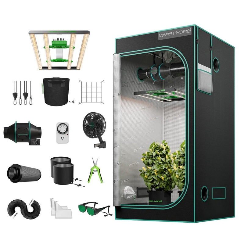 Mars Hydro FC-E3000 LED Grow Light + 3.3'x3.3' Grow Tent Kit – Full Spectrum, Indoor Grow System