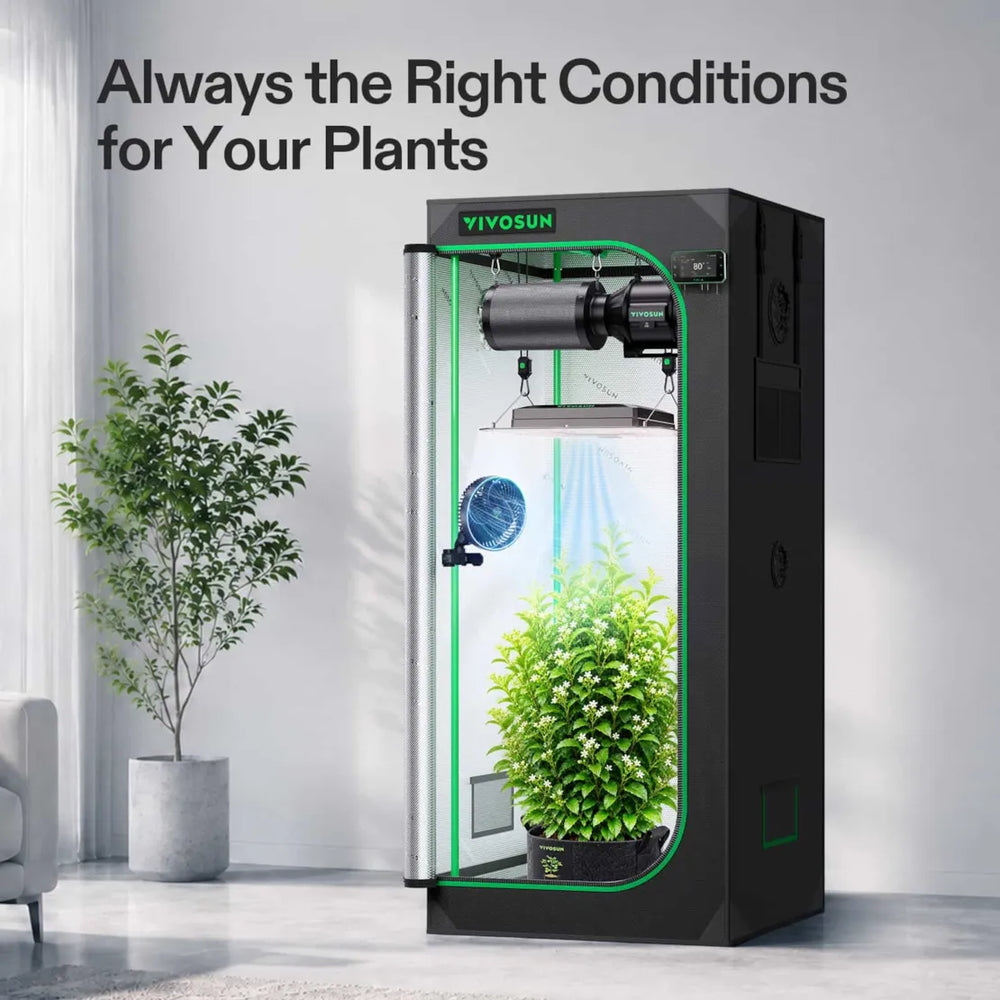 Vivosun 2.3x2.3 Smart Grow Tent Kit Pro growing plant under AeroLight Gen2 180W with smart ventilation and GrowHub E42A+ control