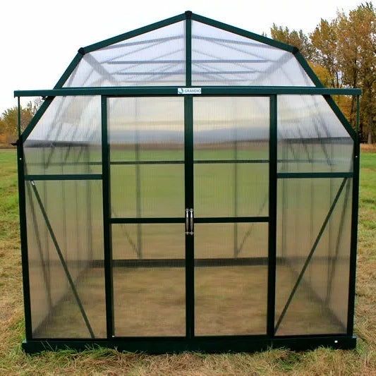 Grandio Elite Greenhouse close up front facing view with door closed 