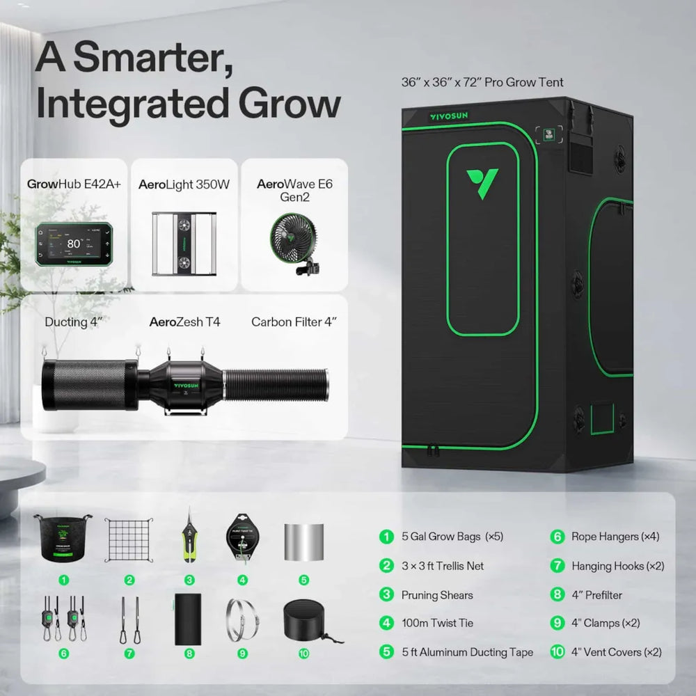 Vivosun 3x3 Smart Grow Tent Kit Pro complete system with AeroLight 350W, GrowHub E42A+, ventilation and grow accessories