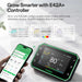 Vivosun 2x2 Smart Grow Tent Kit – 100W LumaLight & GrowHub E42A+ VIVOSUN E42A+ smart plant care controller shown with a smartphone app interface and small control diagram overlays. The main product is a black rectangular controller with a bright green illuminated border and a large color display, while a hand holds a matching smartphone showing the companion app.