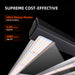Spider Farmer G7000 730W Smart LED Grow Light – High-Yield 5x5 Coverage LED light strip with text highlighting cost-effectiveness and features on a black background