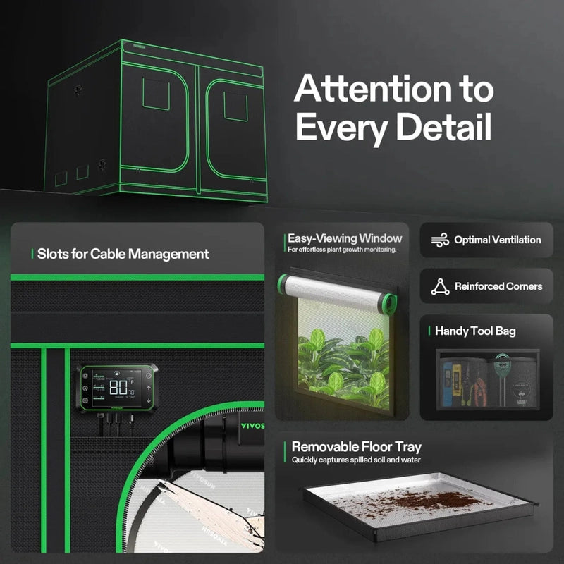 VIVOSUN Grow Tent S888 – 8x8 ft with features highlighted on a dark background