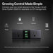Vivosun 4x2 Starter Grow Tent Kit – 200W LumaLight & GrowHub A22 Vivosun Smart Grow System control panel with icons for humidifier, camera, pump, and heater on a dark background.