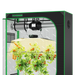 Vivosun 4x2 Starter Grow Tent Kit – 200W LumaLight & GrowHub A22  with a black frame, green trim, and silver interior. The tent is shown with a grow light and a hanging plant with green leaves and orange-red tomatoes growing inside.