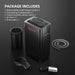 Spider Farmer 32-Pint Dehumidifier – Smart Humidity Control for Grow Tents A black dehumidifier shown with included accessories and a package-include text overlay on a dark studio background. Visible items include a cylindrical connector piece, a coiled gray hose, a small brush, and a black cord, with the main unit centered and branded in orange text.