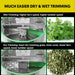 Hygrohub T250pro Bud Trimmer Comparison of wet and dry trimming processes with text on a yellow background