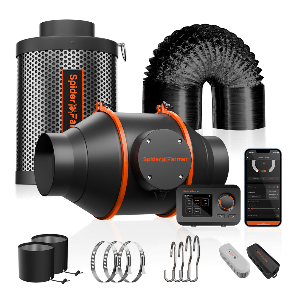Spider Farmer 2.3x2.3x5.2 Smart Grow Tent Kit with GGS Controller – G1500 LED, 4 Ventilation & 6 Clip Fan, Bluetooth/Wi-Fi App Control