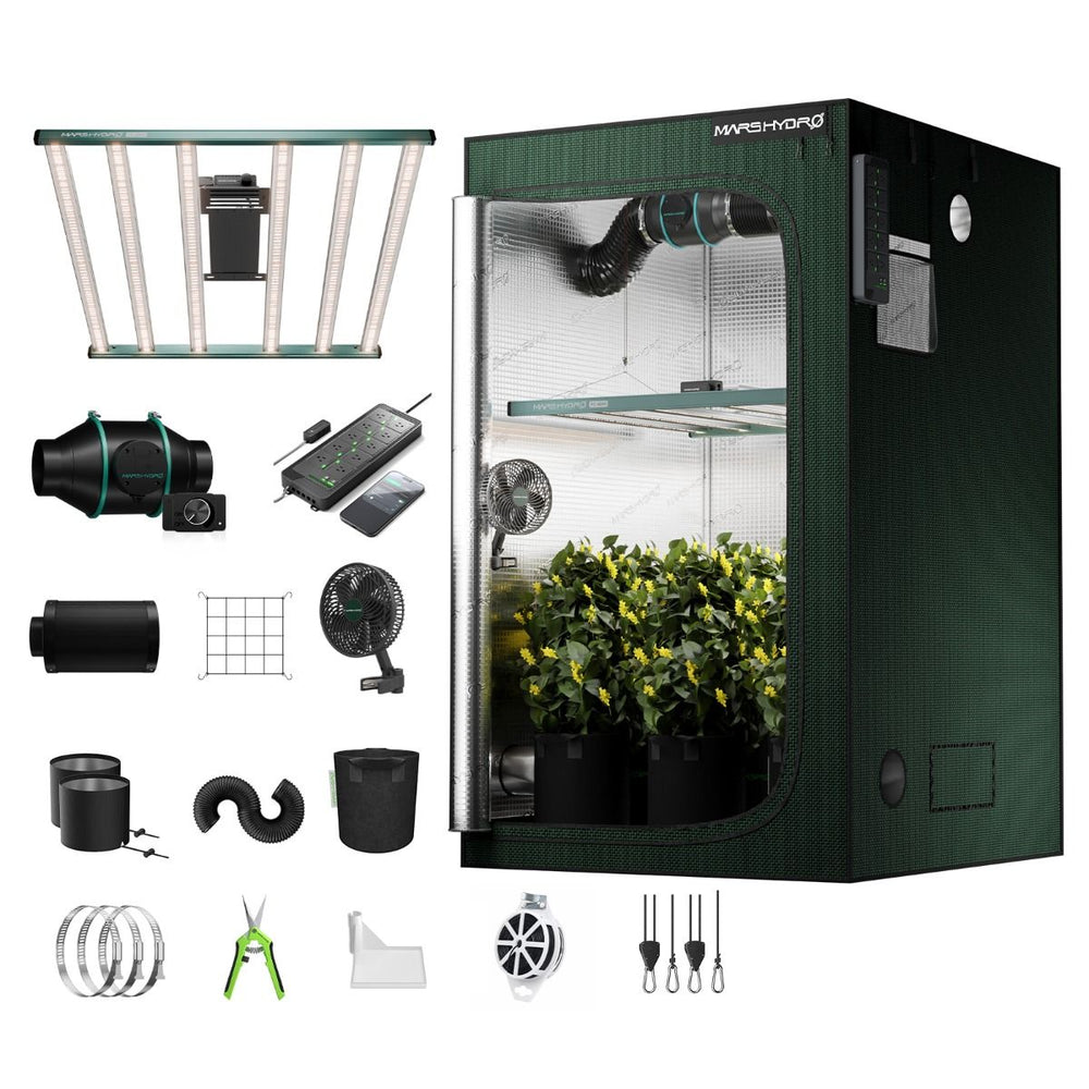 Mars Hydro FC4800 480W 4x4 Pro Smart Grow Tent Kit with iHub Pro with all pro accessories on white background 