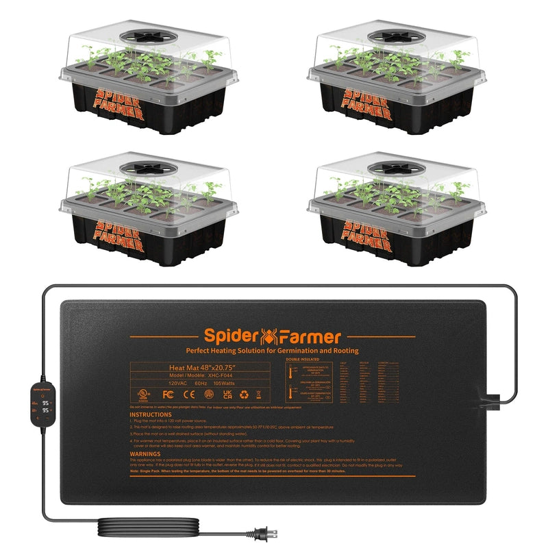 Spider Farmer® 48”X20.75” Seedling Heat Mat With 4 Pack Seed Starter Trays for Indoor Gardening