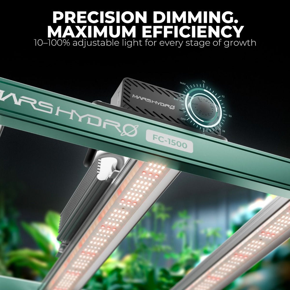 Mars Hydro FC1500 150W LED 2' x 2' Smart Complete Grow Tent Kit showing the precision dimming control 
