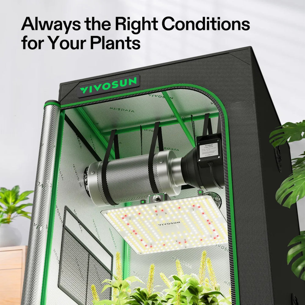 Vivosun 2.3x2.3 Starter Grow Tent Kit – 150W LumaLight & GrowHub A22 always the right conditions text 