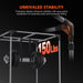 Spider Farmer® 4.6’x2.3’x6.5′ Grow Tent Fitness equipment with a barbell and '150 Lbs' display, featuring text about unrivaled stability.
